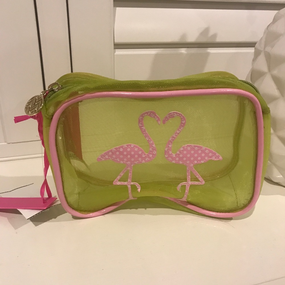 Flamingo lime green and pink mesh bag NWT